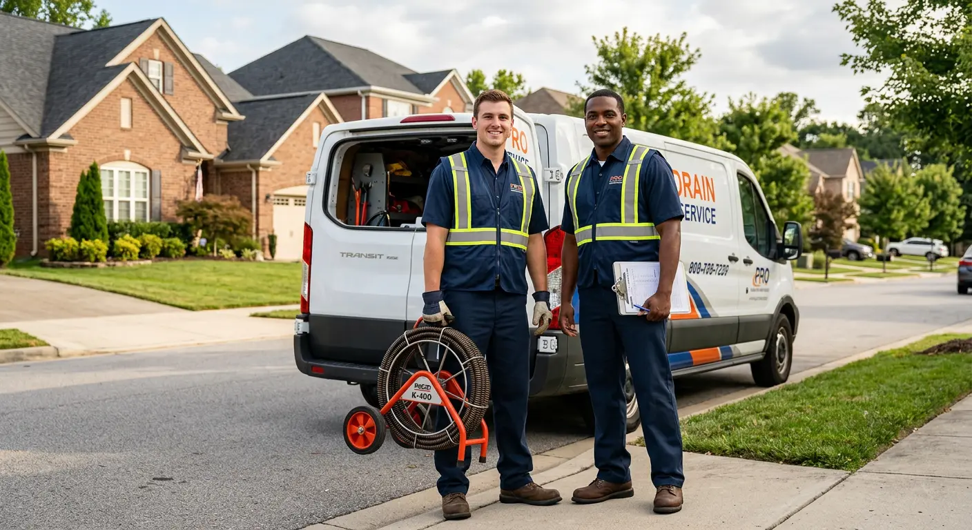 Sewer and drain service team with equipment ready for work in Wheatfield